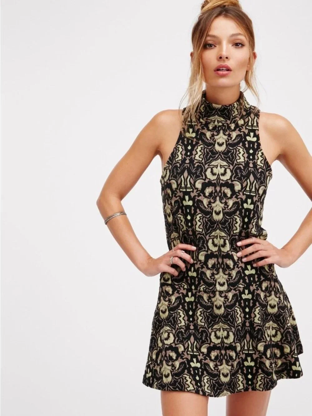 EUC FREE PEOPLE Amelia Knit wool bld boho drop waist Dress in Black sz S